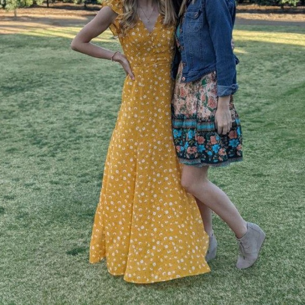 Lulus Fresh Picked Mustard Yellow Floral Print